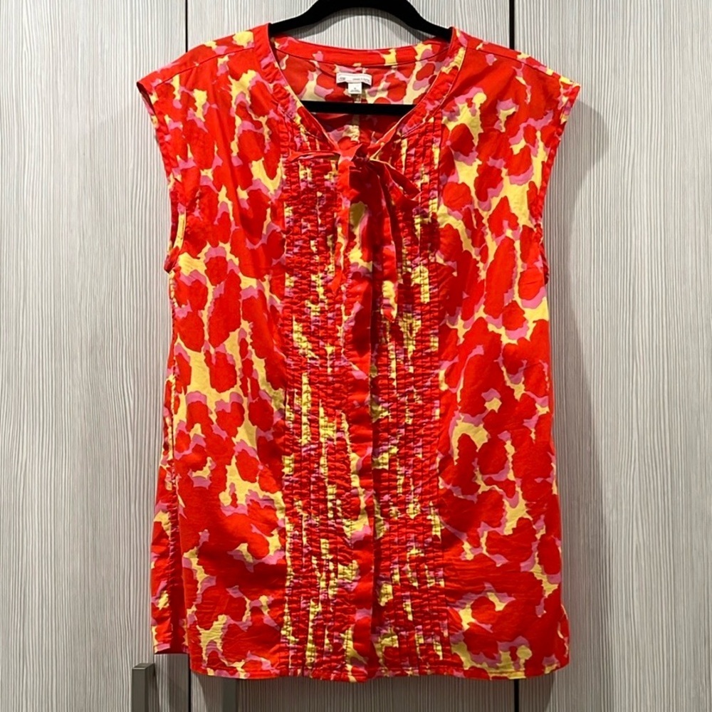 VINTAGE GAP | Red/Yellow/Purple Camo Button‎ Up Sleeveless Blouse | Medium